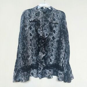 NY COLLECTION Black and White Longsleeve Blouse Size 1X